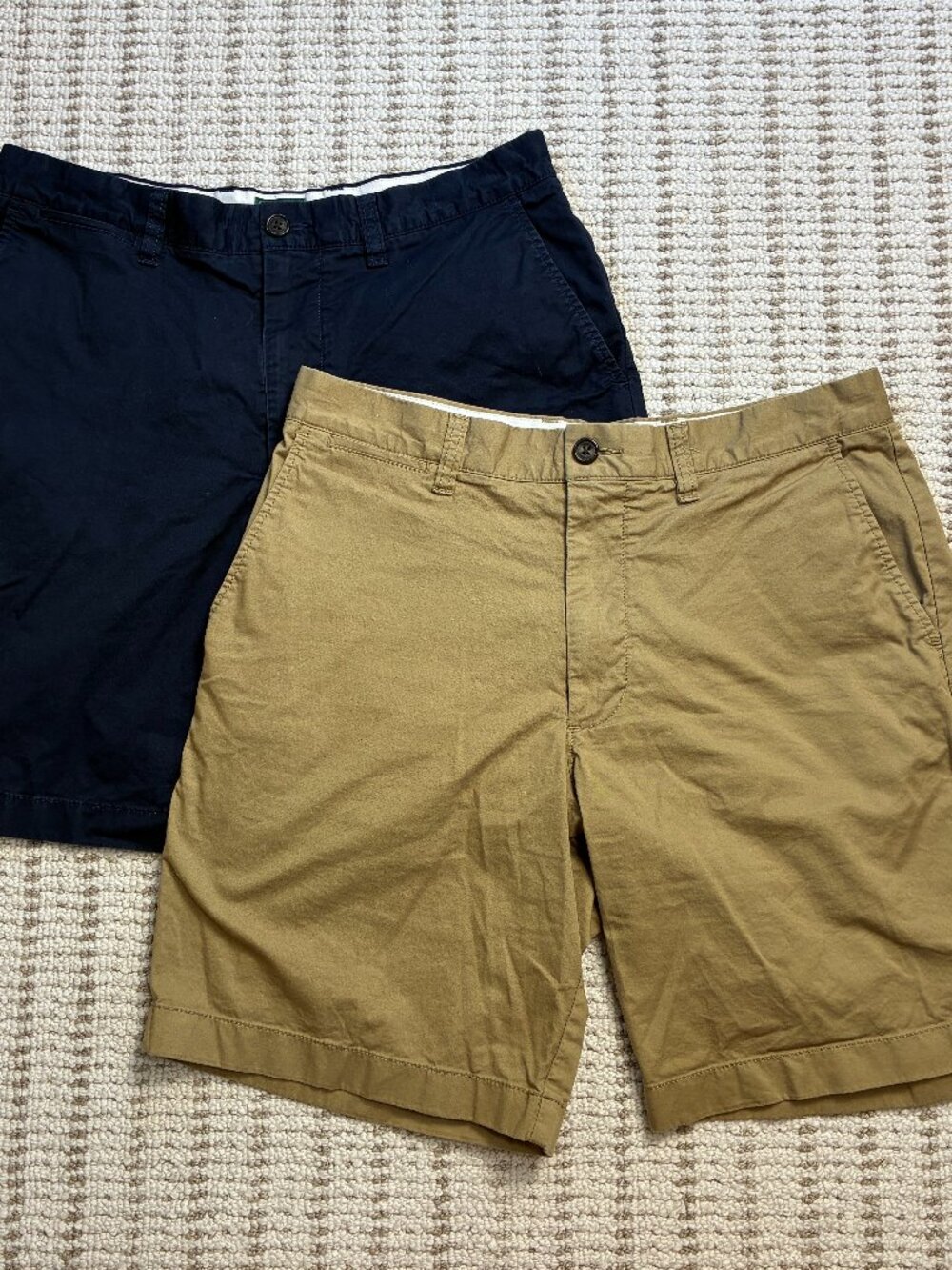 Lot of 2 J. Crew Oarsman Portsider Chino Shorts Size 32 Tan Navy 9" Inseam